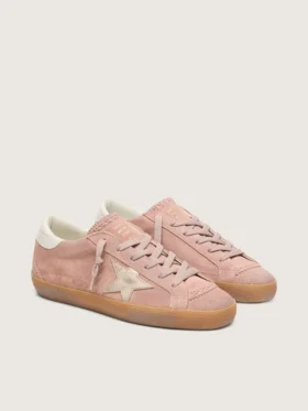 Women’s Super-Star LTD in pink suede with platinum metallic leather star