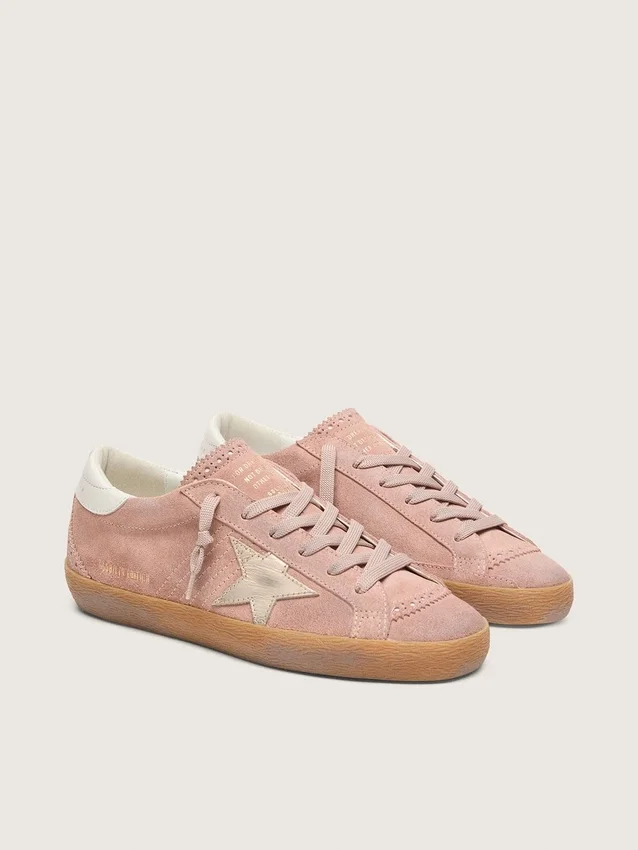 Women’s Super-Star LTD in pink suede with platinum metallic leather star