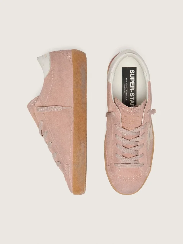 Women’s Super-Star LTD in pink suede with platinum metallic leather star