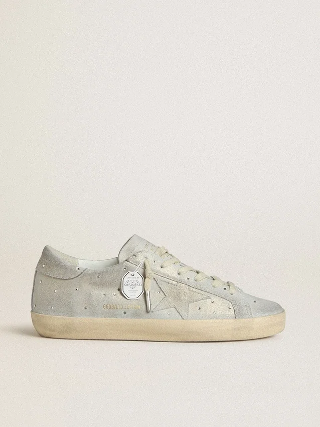 Women's Super-Star LTD in platinum suede and Swarovski crystals with platinum suede star