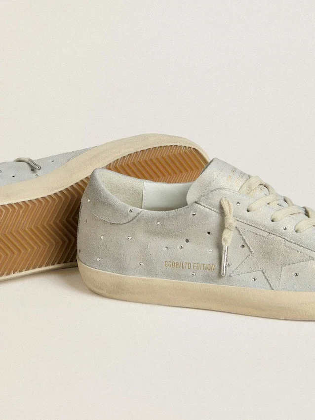 Women's Super-Star LTD in platinum suede and Swarovski crystals with platinum suede star