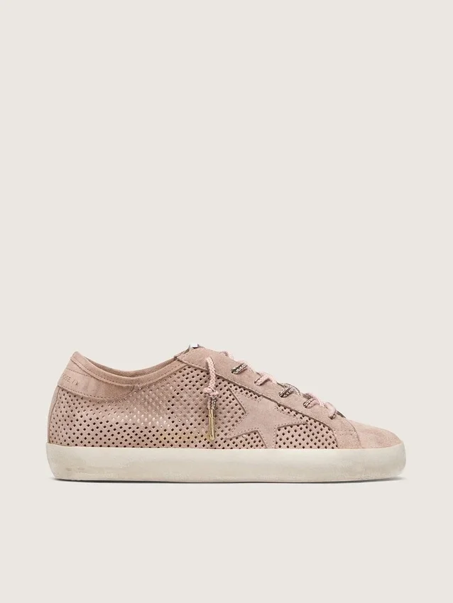Women’s Super-Star LTD in powder-pink perforated suede with tone-on-tone star