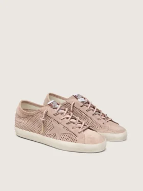 Women’s Super-Star LTD in powder-pink perforated suede with tone-on-tone star