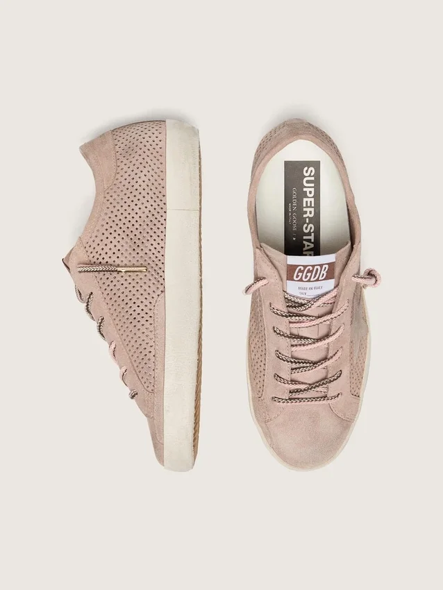 Women’s Super-Star LTD in powder-pink perforated suede with tone-on-tone star