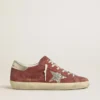 Women's Super-Star LTD in red suede with silver glitter star and laminated leather heel tab