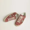 Women's Super-Star LTD in red suede with silver glitter star and laminated leather heel tab