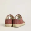 Women's Super-Star LTD in red suede with silver glitter star and laminated leather heel tab