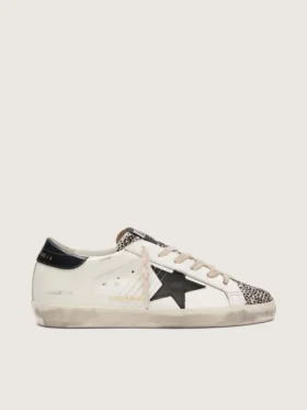 Women's Super-Star LTD in white leather with black star and pony skin details