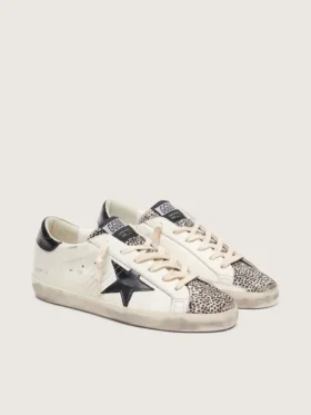Women’s Super-Star LTD in white leather with black star and pony skin details