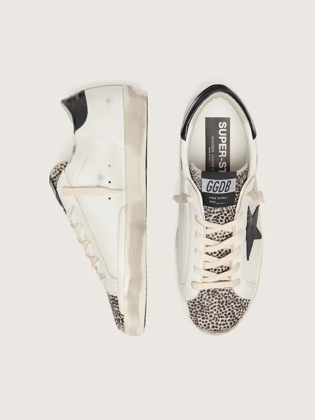 Women's Super-Star LTD in white leather with black star and pony skin details