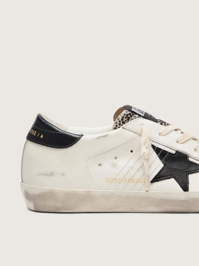 Women's Super-Star LTD in white leather with black star and pony skin details