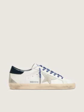 Men's Super-Star LTD in white leather with suede star and blue leather heel tab