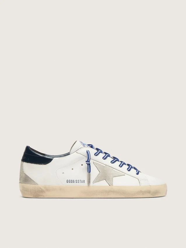 Men's Super-Star LTD in white leather with suede star and blue leather heel tab