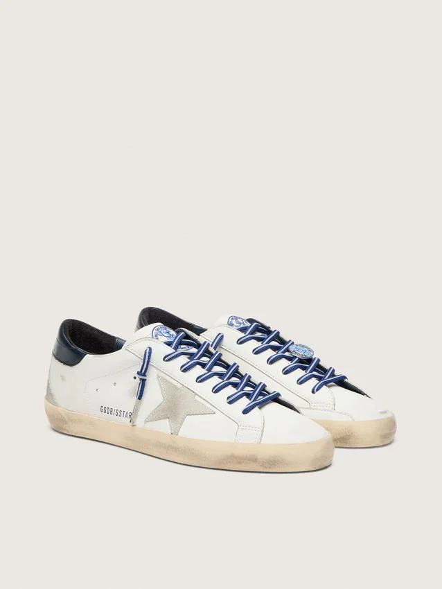 Men's Super-Star LTD in white leather with suede star and blue leather heel tab