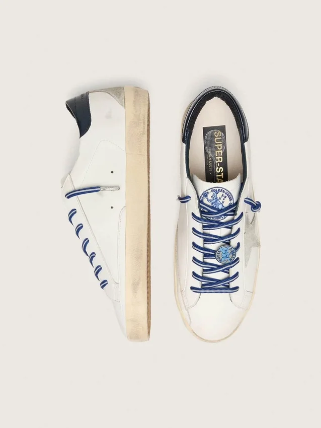 Men's Super-Star LTD in white leather with suede star and blue leather heel tab