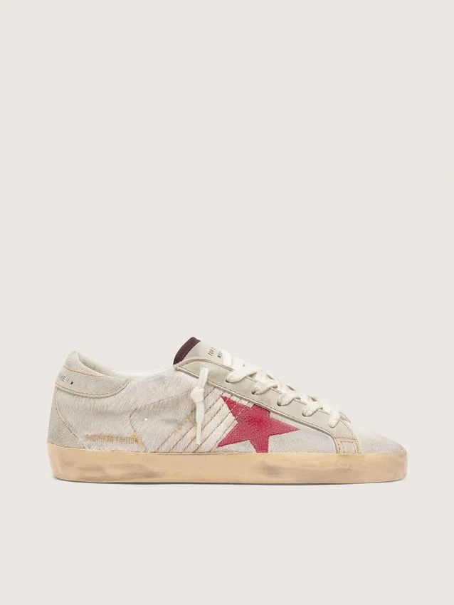 Women’s Super-Star LTD in white pony skin with red suede star