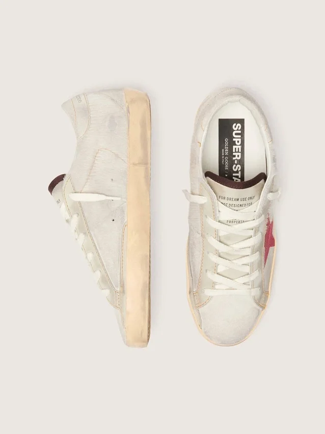 Women’s Super-Star LTD in white pony skin with red suede star