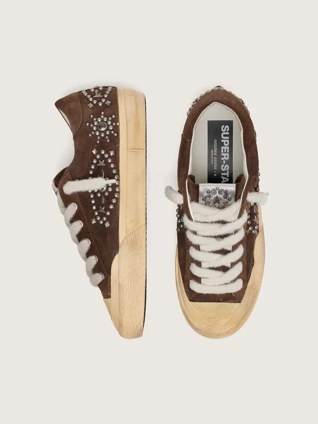Men's Super-Star Penstar in brown suede with studs