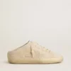 Women's Super-Star Sabot in beige canvas with embroidered beads and beige suede star