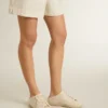 Women's Super-Star Sabot in beige canvas with embroidered beads and beige suede star