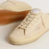 Women's Super-Star Sabot in beige canvas with embroidered beads and beige suede star