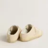 Women's Super-Star Sabot in beige canvas with embroidered beads and beige suede star
