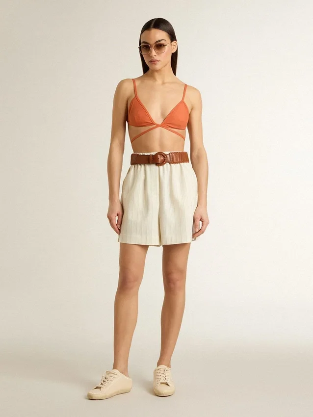 Women's Super-Star Sabot in beige canvas with embroidered beads and beige suede star
