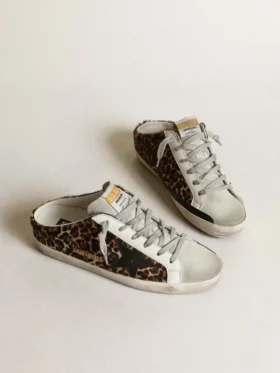 Women’s Super-Star Sabot in leopard print pony skin with black star