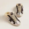 Women's Super-Star Sabot in silver laminated leather with black star