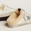 Women's Super-Star Sabot in white leather and shearling lining