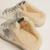 Women's Super-Star Sabot in white leather and shearling lining