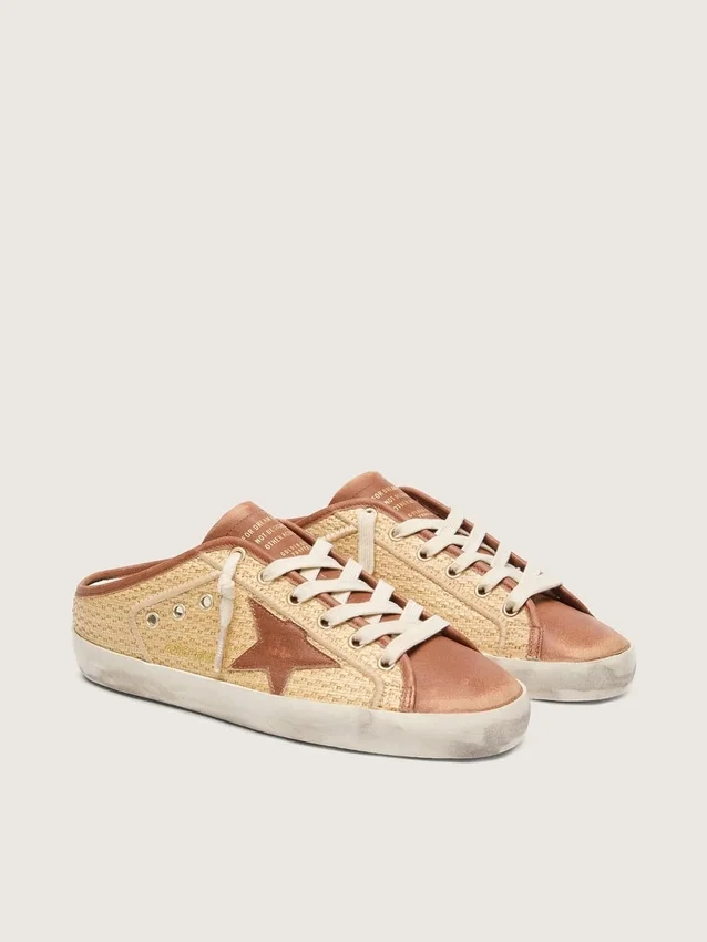 Women’s Super-Star Sabots in raffia with brick-red star