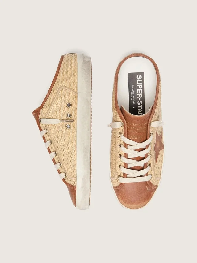 Women’s Super-Star Sabots in raffia with brick-red star