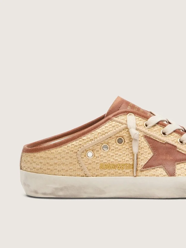 Women’s Super-Star Sabots in raffia with brick-red star