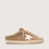Women's Super-Star Sabots in tobacco suede with white leather star
