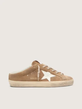 Women's Super-Star Sabots in tobacco suede with white leather star