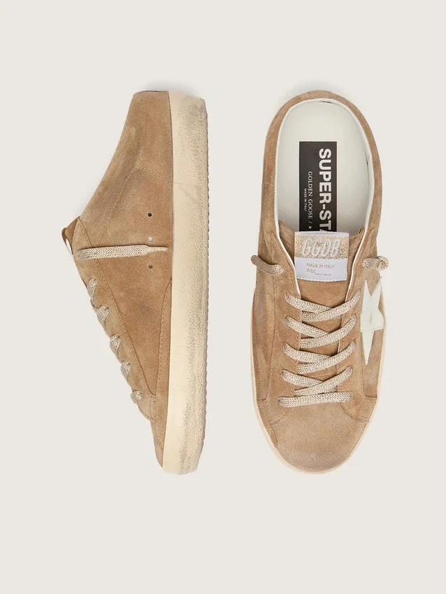 Women's Super-Star Sabots in tobacco suede with white leather star