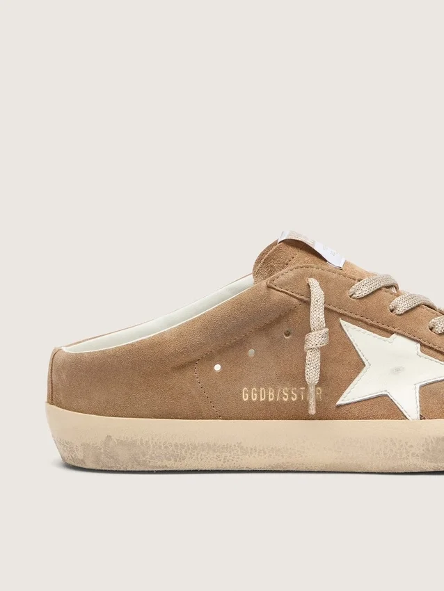 Women's Super-Star Sabots in tobacco suede with white leather star