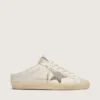 Women's Super-Star Sabots in white leather with Swarovski star
