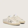 Women's Super-Star Sabots in white leather with Swarovski star