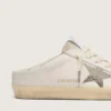 Women's Super-Star Sabots in white leather with Swarovski star