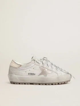 Women's Super-Star Ski in light gray nylon with metallic leather star and heel tab