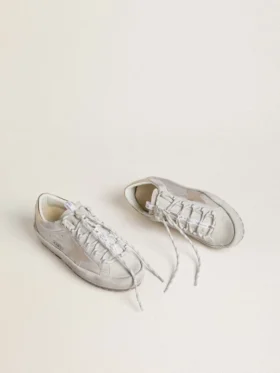 Women’s Super-Star Ski in light gray nylon with metallic leather star and heel tab