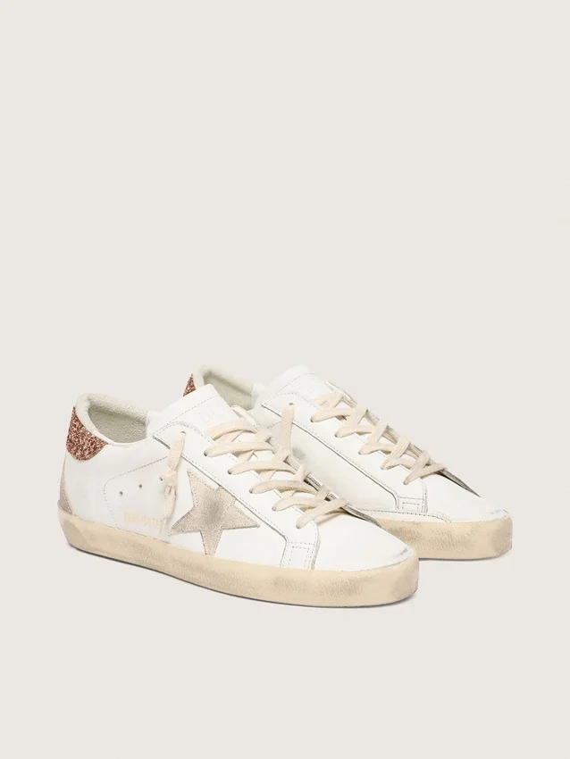 Women's Super-Star with a suede star and peach-pink glitter heel tab