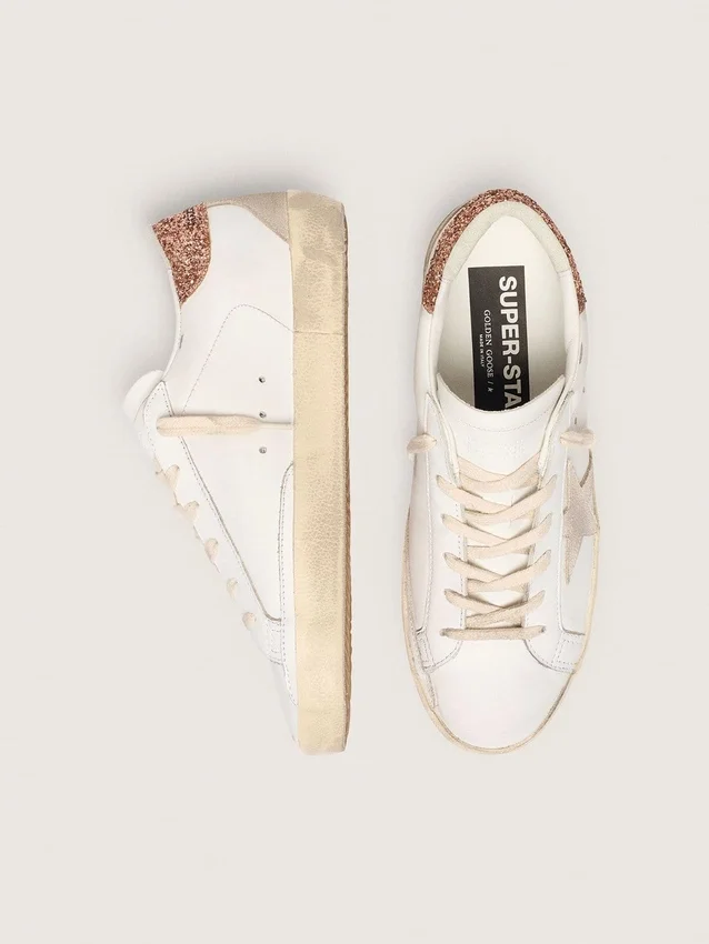 Women's Super-Star with a suede star and peach-pink glitter heel tab