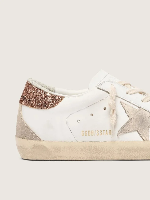 Women's Super-Star with a suede star and peach-pink glitter heel tab