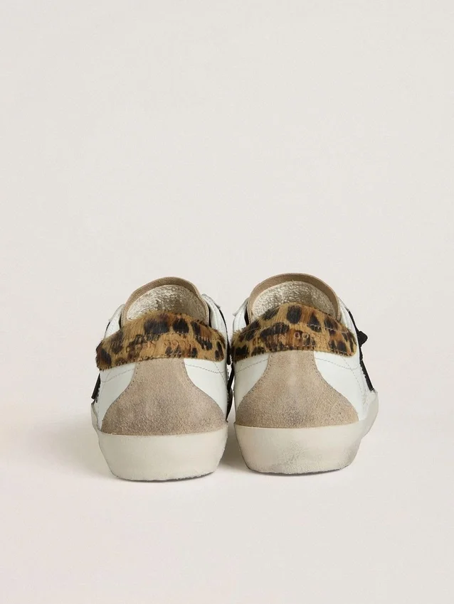 Women's Super-Star with black glitter star and leopard-print pony skin heel tab
