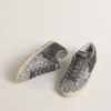 Women's Super Star with glitter upper and silver metallic leather star