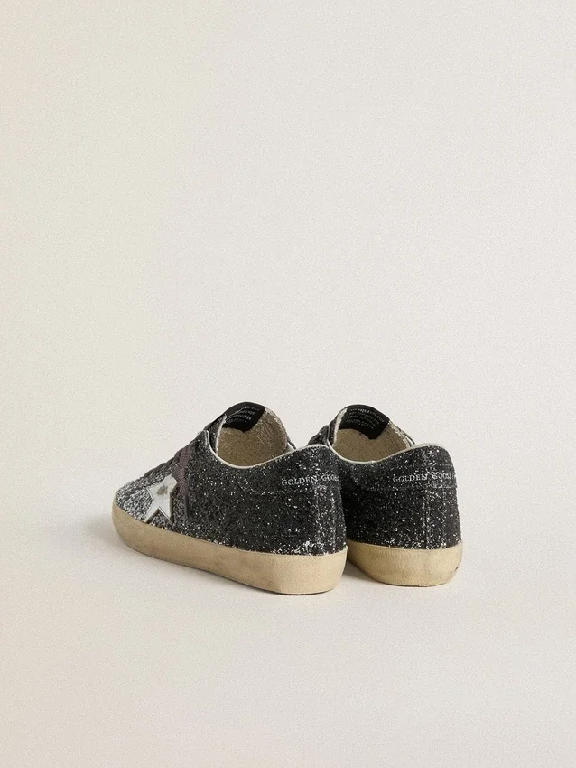 Women's Super Star with glitter upper and silver metallic leather star