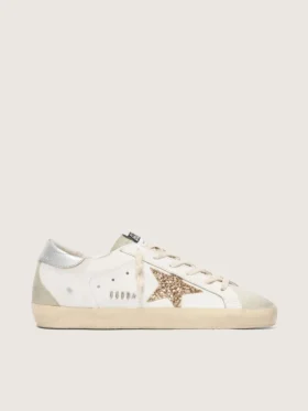 Women's Super-Star with gold glitter star and ice-gray suede inserts